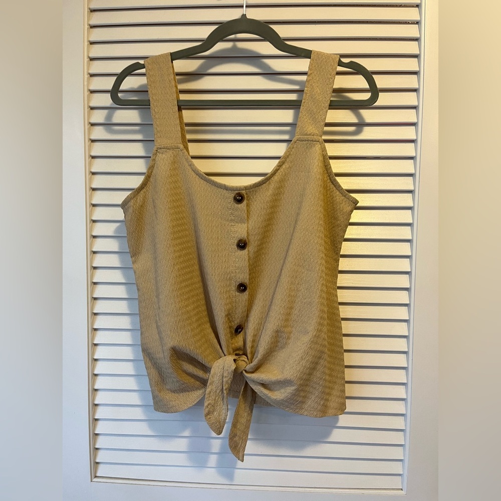 Just Be Tan Button-Down Tie Tank Top